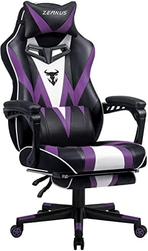Zeanus Gaming Chair for Adults Purple Gaming Chairs Reclining Computer Chair with Footrest for Heavy People Gamer Chair with Massage Ergonomic PC Gaming Chair Racing Chair for Gaming Big and Tall