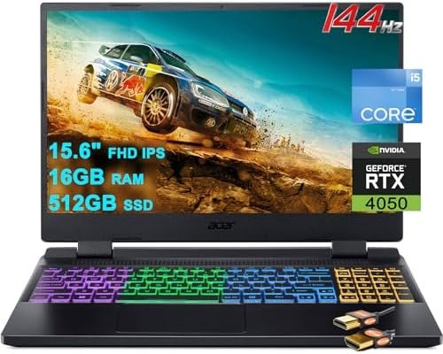 acer Nitro 5 Gaming Laptop 15.6″ FHD IPS 144Hz Intel 12-core i5-12500H (Beats i7-11850H) 16GB RAM 512GB SSD GeForce RTX 4050 6GB Graphic RGB Backlit Thunderbolt4 AX1650i Win11 Black + HDMI Cable