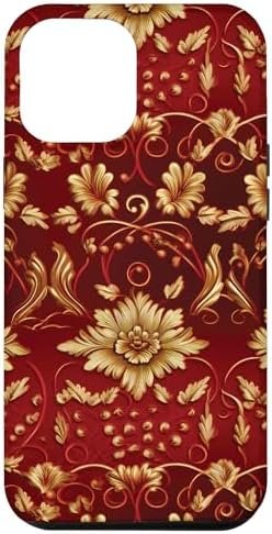 iPhone 15 Pro Max Case Cute Red Golden Flower Cover for Men Women Girls Case