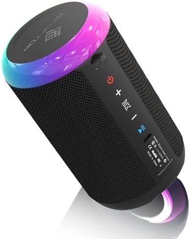 20W Portable Bluetooth Speaker Waterproof IPX7 Wireless Speakers with Deep Bass, LED Lights, TWS Pairing for Party/Home/Outdoor/Beach, Birthday Gift (Black)