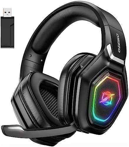 2.4GHz Wireless Gaming Headset with Microphone, 2.4G USB & Type C Transmitter - 30h Battery Life - RGB Lighting Gaming Headphones for PS5, PS4, PC, Phone