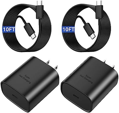 45W Type C Super Fast Charger for Samsung Galaxy S24 Ultra, 10FT Long USB C to C Charger Cable Cord Fast Charging Wall Charger Block for Samsung S24 Ultra/S24+/S24/S23 Ultra/S22 Ultra/S21, Tab S8+