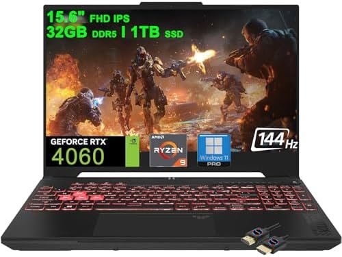 Asus TUF Gaming A15 Laptop | 15.6" FHD 144Hz 100% sRGB | AMD Zen4 8-core Ryzen 9 7940HS (>i9-12900H) | 32GB DDR5 1TB SSD | GeForce RTX 4060 8GB Graphic | RGB Backlit USB4 Win11Pro Gray + HDMI Cable