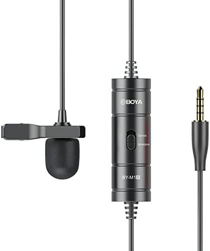 BOYA BY-M1S Upgraded Collar Microphone Omni-Directional Condenser Lapel Mic 3.5mm TRRS Plug 6M Long Cable No Need Battery for Smartphone Camera Camcorder Audio Recorder PC