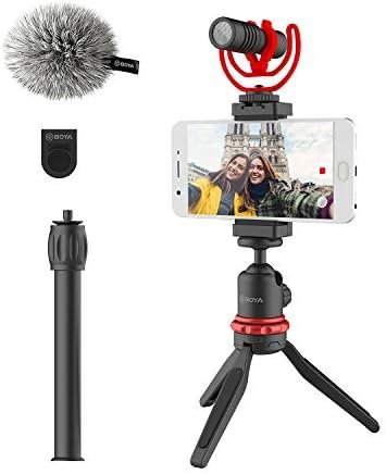 BOYA BY-VG330 Smartphone Video Rig with Mini Tripod, Phone Grip, and Video Microphone Compatible with iPhone 13, 12, 11, 11 Pro, XS, XR, X, 8, 7, and Android – for YouTube, TIK Tok, Filming, Vlogging