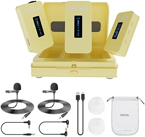 BOYA BY-XM6-K2Y Dual Wireless Lavalier Microphone System with 2 Transmitters for DSLR Camera Camcorder Smartphones in Vlog YouTube Video Facebook Live (Yellow)