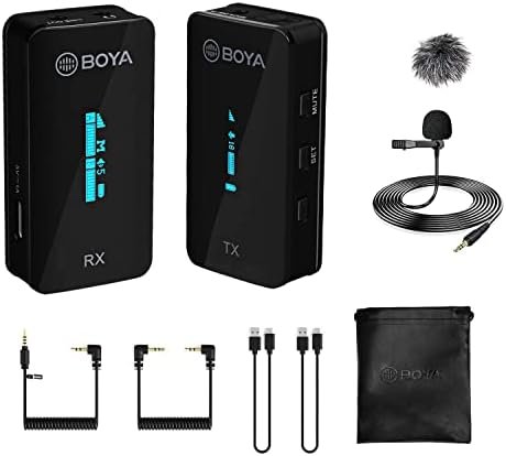 BOYA BY-XM6-S1 2.4GHz Dual Channel Ultra-Compact Wireless Microphone System with OLED Display Real-time Monitoring Rechargable for vlogging, Live Streaming, Interview for DSLR Camera Smartphone PC