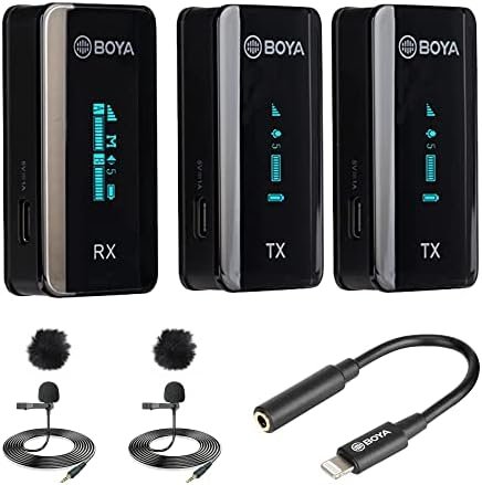 BOYA BY-XM6-S2 Wireless Lavalier Microphone with iPhone Dongle, 328ft Range, 2.4GHz Dual Lapel Wireless Microphone for iPhone Camera PC Interview Podcast Vlog Video Recording (2TX+1RX)