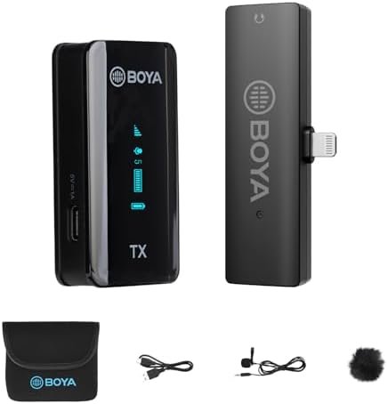 BOYA Wireless Lavalier Microphone for iPhone,MFi Certified, Plug and Play, Noise Cancelling Lapel Mic with 328ft Transmission,7H Working Time,Clip on Mic for Video Recording Live Streaming BY-XM6-S3