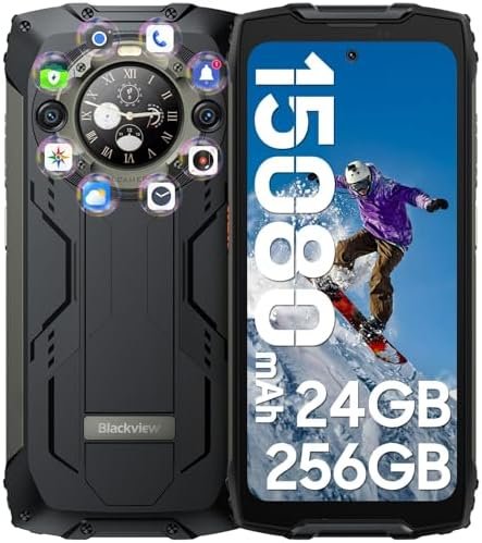 Blackview Phone BV9300Pro 24GB+256GB, Rugged phone 6.7“ 120Hz with 1.32″ Customizable Secondary Screen, 15080mAh Battery 64MP+32MP+8MP Camera, 100LM Flashlight, Android 13 Helio G99,Fingerprint ID/NFC