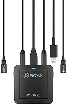 Boya BY-DM20 2-Person Digital Lavalier Microphone with Lightning, USB-C & USB Output Cables for iPhone, iPad, Smartphones, Tablets, & MAC/PC Computers, Black