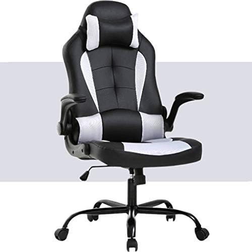 CL.Store Gaming Chair High Back Office Chair for Racing,PU Leather with Adjustable Stool,with Lumbar Support&Headrest,for Computer Chair Desk Chair-White