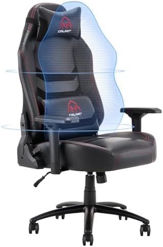 COLAMY Big and Tall Gaming Chair 400lbs-Ergonomic Computer Gamer Chair, Leather Executive Office Chair, Heavy Duty PC Gaming Chair with Wide Seat, Adjustable 4D Armrest for Adults-Black