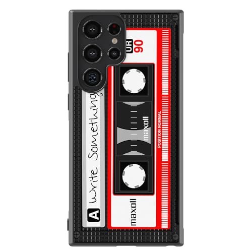 Cassette Tape Black Red Personalized Black Rubber Phone Case Compatible With Samsung Galaxy S24 S24+ S24 Ultra S23 FE S23+ Ultra S22 S22+ S21 S21FE S21+ S20FE Note 20 S10