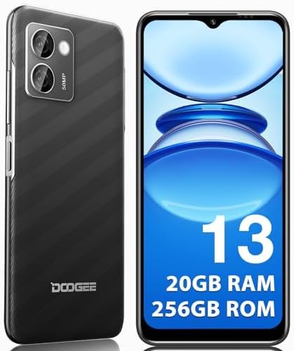 DOOGEE N50 Pro Android Phone, 4200 mAh Battery Smartphone, 20GB RAM+256GB ROM, Android 13, 50MP AI Camera, 6.52 inch HD+, 4G OTG/GPS/Face ID Fingerprint (Black)