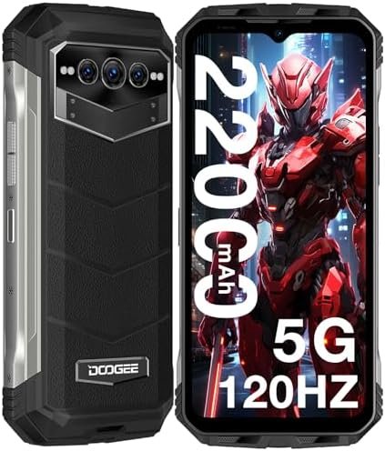 DOOGEE V MAX 5G Rugged Smartphone, 22000mAh Battery 20(12+8) GB+256GB 120Hz 6.6″ FHD+ Display Rugged Phones Unlocked,108MP Main Camera Rugged Cell Phone, Dual Hi-res Speakers,Night Vision,NFC/OTG