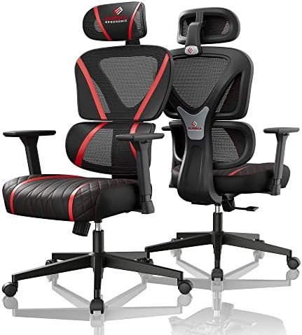 EUREKA ERGONOMIC Gaming Chair,Mesh Home Office Desk Chairs,Dual Back Adaptive Lumbar Support,Adjustable Armrest Headrest,Hight Back,Breathable Comfortable PC Computer Sillas Gamer Reclining Chair（Red）