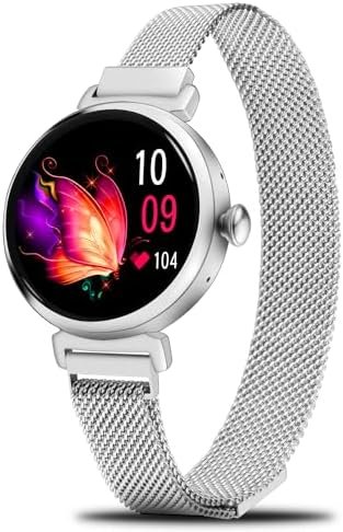 Easyfone DM70 Minimalist Fashion Smart Watch for Women (Answer/Make Calls), World Smallest Round 1.04″ AMOLED Screen Fitness Tracker with Heart Rate Sleep Monitor, Notification and a Free Leather Band