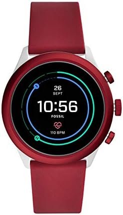 Fossil Men’s Sport Heart Rate Metal and Silicone Touchscreen Smartwatch, Color: Grey, Dark Red (Model: FTW4033)