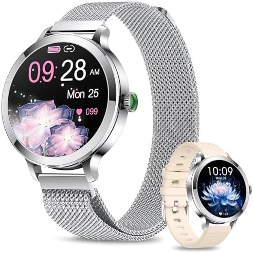 GADIXY Smart Watch for Women (Make/Answer Call),1.1″ AMOLED Screen Fitness Tracker 110+ Sports Modes Step Counter/SpO2/BP/Heart Rate/Sleep Monitor IP68 SmartWatches for Android iOS Silver