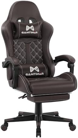 Gamtimer Gaming Chair,Ergonomic Computer Chair with Footrest and Lumbar Support,Breathable PU Leather,Big and Tall Video Gaming Chair,Height Adjustable 360 Degree Swivel Chair for Adults-Brown