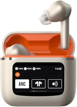 Generic Noise Cancelling Bluetooth Earphones with Full Color LED Smart Touchscreen, Waterproof and Long-Lasting Battery, Compatible with JBL - Gold, 2-201