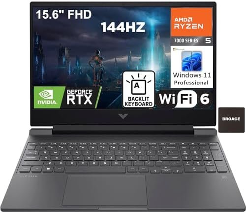 HP Victus 15.6" 144Hz FHD Gaming Laptop Computer, Hexa-Core AMD Ryzen 5 7535HS (Beat i5-13420H), 16GB DDR5 RAM, 1TB PCIe SSD, GeForce RTX 2050, WiFi 6, BT5.3, Backlit Keyboard, Windows 11 Pro, BROAG