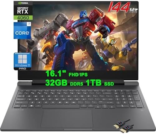 HP Victus Gaming Laptop | 16.1″ FHD IPS 144Hz | Intel 16-Core i7-13700HX >i9-12900HX | 32GB DDR5 1TB SSD | GeForce RTX 4060 8GB | Backlit USB-C Fast Charge Win11Pro Black + HDMI Cable