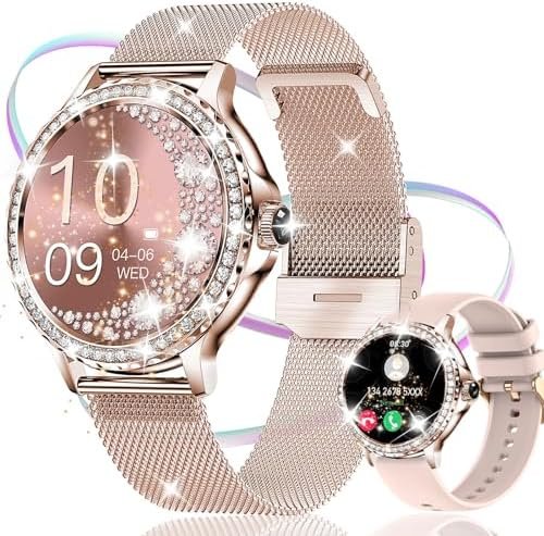 HQNLSY Smart Watch for Women with Diamonds (Answer/Make Call),1.3”Full Touch Screen Smartwatch for Android Phones,Fitness Tracker with Heart Rate/Blood Oxygen/Sleep Monitor
