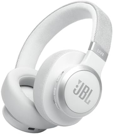 JBL Live 770NC – Wireless Over-Ear Headphones with True Adaptive Noise Cancelling with Smart Ambient, Up to 65 Hours of Battery Life, Comfort-fit Fabric Headband & Carrying Pouch (White)