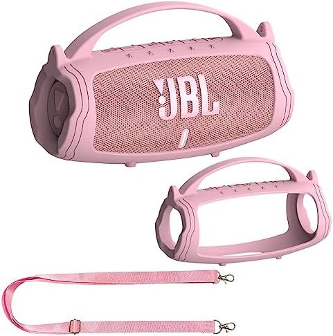 JCHPINE Pink Case for JBL Charge 5 Portable Bluetooth Speaker, Protective Silicone Cover with Shoulder Strap