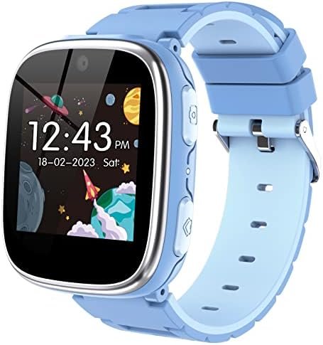 Kids Smart Watch Girls Boys - Smart Watch for Kids Game Smart Watch Gifts for 4-12 Years Old with 15 Games Camera Alarm Video Music Player Pedometer Flashlight Birthday Gift for Boys Girls (Blue)