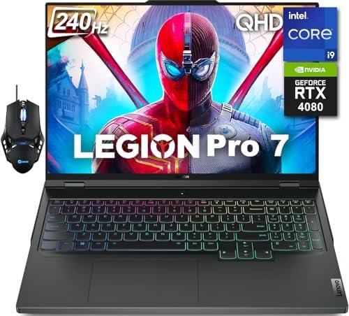 Lenovo 2024 Newest Legion Pro 7 Gaming Laptop, 16″ QHD+ 240Hz Display, 13th Gen Intel 24-core i9-13900HX, NVIDIA GeForce RTX 4080, 64GB RAM, 4TB SSD, Wi-Fi 6, Backlit Keyboard, Windows 11 Home