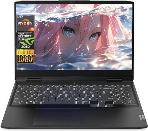 Lenovo IdeaPad Gaming 3 Laptop, 15.6″ FHD Display, AMD Ryzen 5 7535HS (6 cores), NVIDIA GeForce RTX 2050, 32GB DDR5 RAM, 1TB SSD, Bluetooth, Backlit Keyboard, Windows 11 Pro, with Laptop Stand