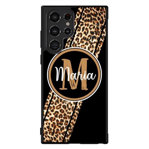 Leopard Skin Stripe Personalized Black Rubber Phone Case Compatible With Samsung Galaxy S24 S24+ S24 Ultra S23 FE S23+ Ultra S22 S22+ S21 S21FE S21+ S20FE Note 20 S10