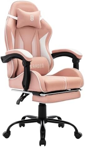 MIXASTEP Gaming Chair for Kids Computer Chair with Footrest and Lumbar Support, Ergonomic Cute Gamer Chair, Racing Reclining PC Game Chair for Girl, Teen, Kids, Pink