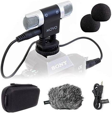 Movo VXR3000 Universal Stereo Microphone with Foam and Furry Windscreens and Travel Case – for iPhone and Android Smartphones, Canon EOS Nikon DSLR, and Action Cameras