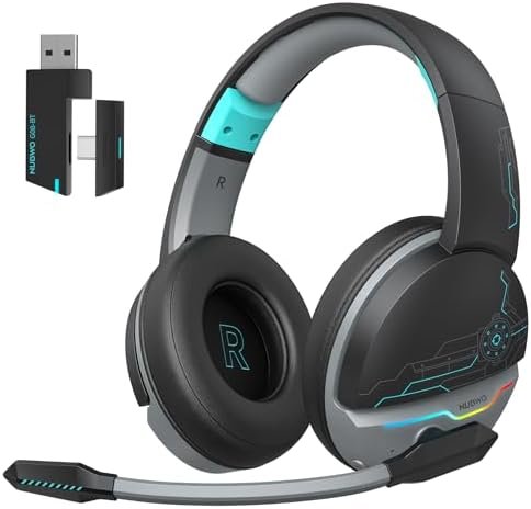 NUBWO G08 Dual Wireless Gaming Headset with Microphone for PS5, PS4, PC, Mobile, Tablet: 2.4Ghz Wireless + 5.3 Bluetooth - Lightweight - RGB Light - Blue