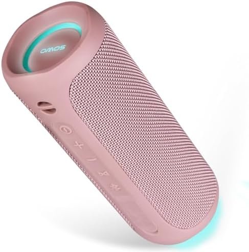 Outdoor Portable Bluetooth Speaker, Wireless IPX7 Waterproof Speaker, 25W Loud Sound, Bassboom Technology, TWS Pairing, 16H Playtime, Speaker with Lights – Pink