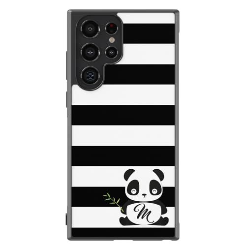 Panda Bear Personalized Initial Black Rubber Phone Case Compatible With Samsung Galaxy S24 S24+ S24 Ultra S23 FE S23+ Ultra S22 S22+ S21 S21FE S21+ S20FE Note 20 S10