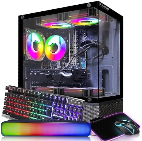 STGAubron Gaming Desktop PC, Intel Core i5 3.2G up to 3.6G, 16G RAM, 1T SSD, Radeon RX 590 8G GDDR5, 600M WiFi, BT 5.0, RGB Fan x 5, RGB Keyboard & Mouse & Mouse Pad, RGB BT Sound Bar, W10H64