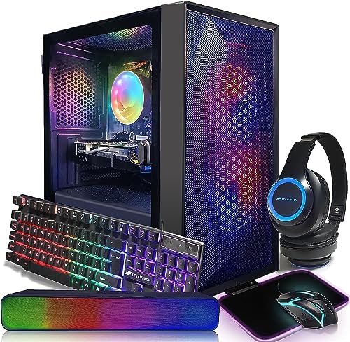 STGAubron Gaming PC,Intel Core i3-10100F up to 4.3G,GeForce GTX 1660 Super 6G GDDR6,16G DDR4,1T SSD,600M WiFi,BT 5.0,RGB Fan x 3,RGB Keyboard&Mouse&Mouse Pad,RGB BT Sound Bar,RGB BT Gaming Mic,W11H64