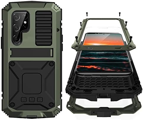 Simicoo Samsung S23 Ultra Metal Case with Screen Protector Camera Cover Military Rugged Heavy Duty S23 Ultra Case Metal Kickstand Full Body Tough Dustproof Shockproof for Samsung S23 Ultra (Green)