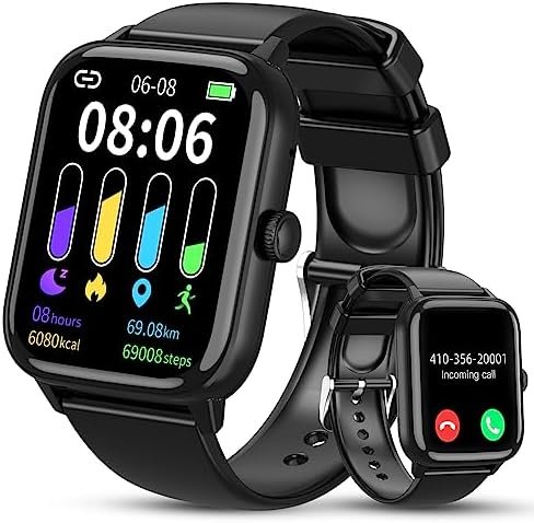 Smart Watch (Answer/Make Call), 1.96" Fitness Tracker Watch with Step Calorie Counter, 110+ Sports Modes IP67 Waterproof, Smartwatch for Men Women Bluetooth Watch Compatible with Android iPhone iOS