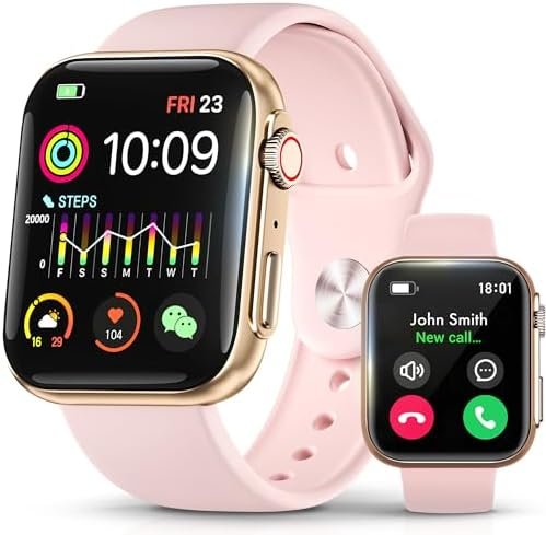 Smart Watch for Android iPhone [49mm], Bluetooth Call, 120+ Sports Modes Fitness Tracker, Heart Rate/Health/Sleep Monitor, Step Calorie Counter, Water Resistant Smartwatch for Women Men (GoldenPink)