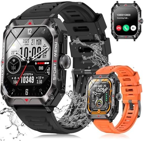 Smart Watches for Men Women with Call, Ultra Thin 2.02 in HD Touch Screen(with 2 Bands)(Orange)
