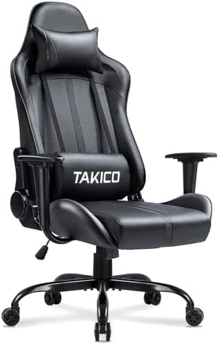 TAKICO Gaming Chair, Ergonomic Computer Gaming Chair Racing Style Gaming Desk Chair, High Back Swivel Game Chair with Headrest and Lumbar Support(Black)