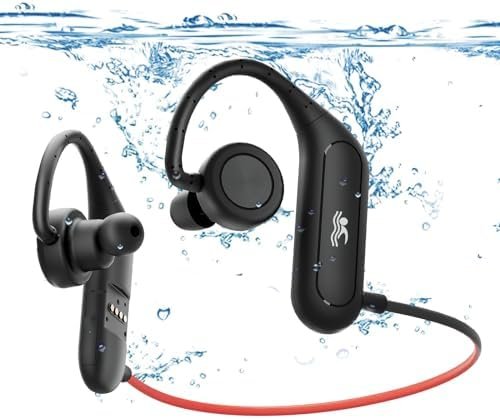 TOHUNZO IP68 Waterproof Swimming Headphones with Mic, Stereo Sweatproof in-Ear Earphones, Noise Cancelling Headsets for Gym Running Workout, 16 Hours Playtime