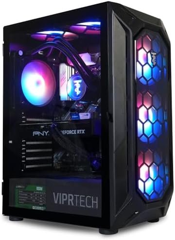 ViprTech Overlord 2.0 Liquid-Cooled PC – AMD Ryzen 7 5700X (16-LCore 4.6Ghz), RTX 4070 12GB, 32GB DDR4 3200, 2TB NVMe SSD, 800W Gold PSU, VR-Ready, WiFi, Bluetooth, Win 11, Gaming Desktop Computer