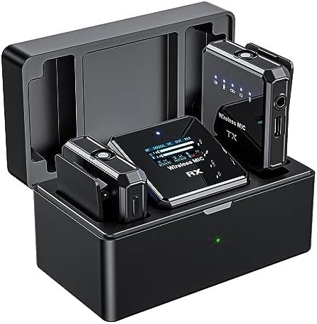 Wireless Lavalier Microphone with Noise Cancellation, 656ft Transmission, 24H Battery Life, Compact Wireless Lapel Microphone System for DSLR Cameras/iPhone/Android/Live Streaming (Black)